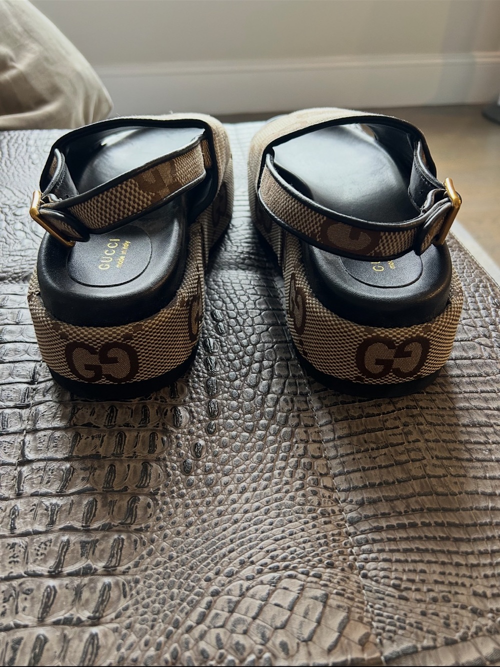 Gucci GG Canvas Slide Sandals with Ankle Strap - Picture 4 of 9